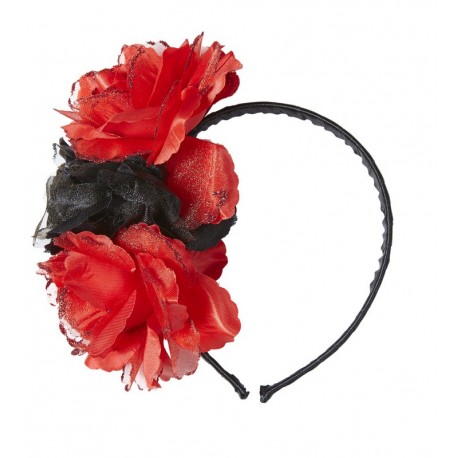 Diadema 3 Rosas Rojas y Negras con Purpurina
