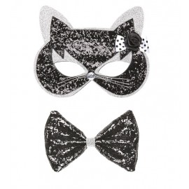 Set Gato con Antifaz y Pajarita Purpurina