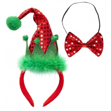 Mini Sombrero Elfo de Lentejuelas y Pajarita