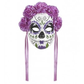 Máscara Día de Los Muertos con Rosas y Cintas