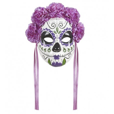 Máscara Día de Los Muertos con Rosas y Cintas
