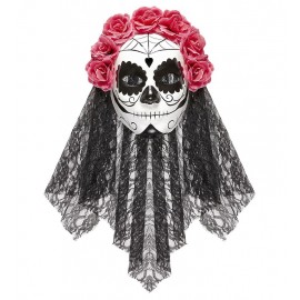 Máscara Catrina con Velo y Rosas