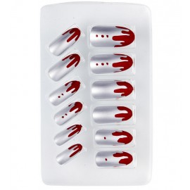 Set di12 Unghie Argento Metallizzato Insanguinate Set di12 Unghie Argento Metallizzato Insanguinate