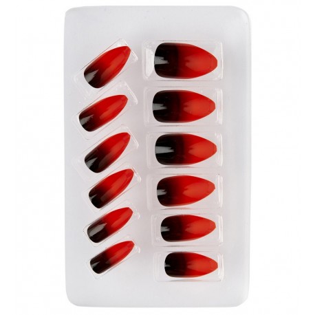 Set de 12 Uñas Negras Sombreadas Rojo