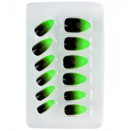 Set de 12 Uñas Negras Sombreadas Verde Set de 12 Uñas Negras Sombreadas Verde