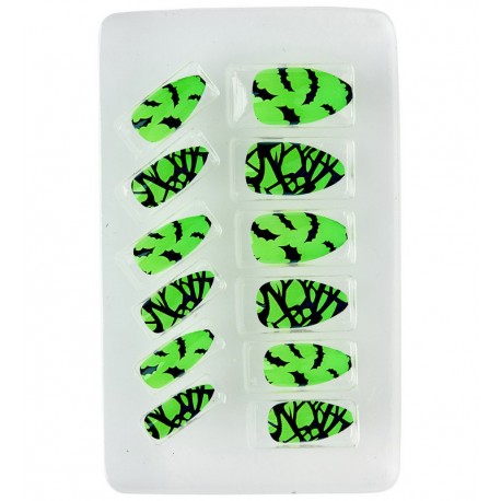 Set de 12 Uñas Fluoerescentes Murciélagos