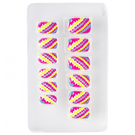 Set de 12 Uñas Rallas Neon