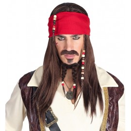 Peluca Pirata Del Caribe con Bandana, Bigotes y Perilla Peluca Pirata Del Caribe con Bandana, Bigotes y Perilla