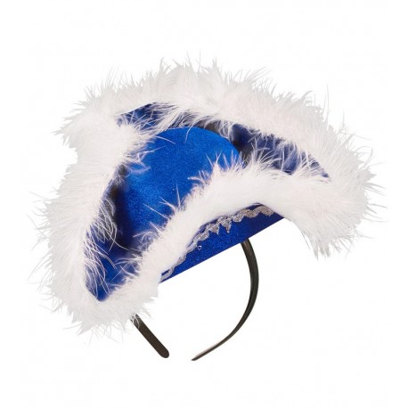Mini Tricorno Azul con Acabado en Marabou