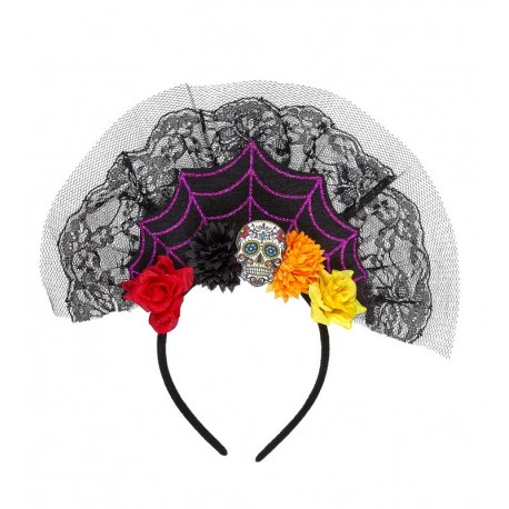 Diadema con Velo Dia de Los Muertos