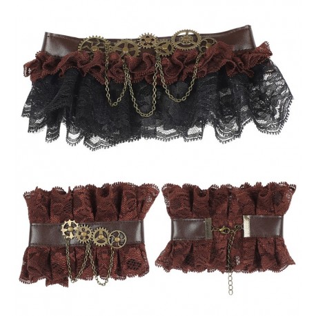 Collar y Muñequeras de Encaje Steampunk