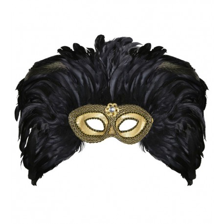 Antifaz Dorado con Piedras y Plumas