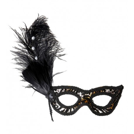 Antifaz Leopardo con Plumas y Strass