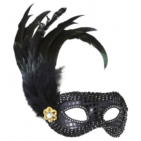 Antifaz con Lentejuelas, Piedras y Plumas