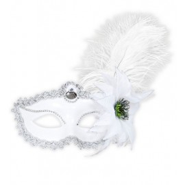 Antifaz Blanco con Rosa y Plumas Antifaz Blanco con Rosa y Plumas