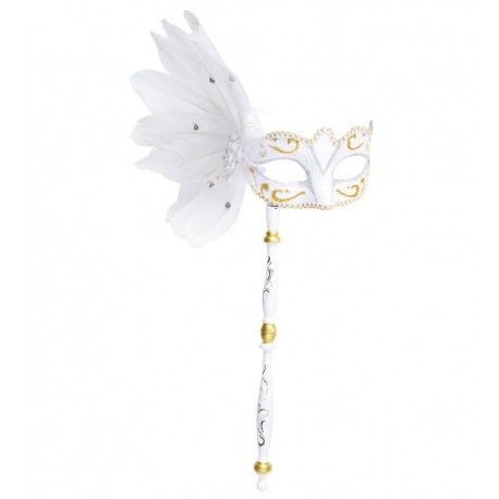 Antifaz Blanco con Varilla y Decoraciones