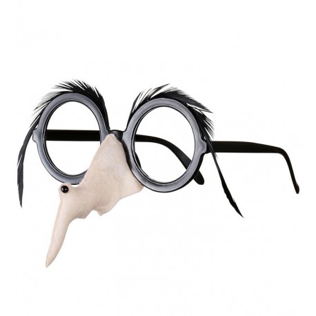 Gafas con Nariz de Bruja y Cejas de Plumas