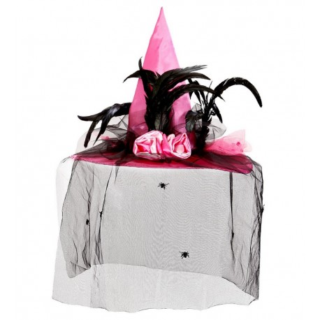 Sombrero Bruja con Velo Arañas y Plumas