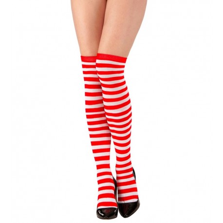 Calcetines Altos Rayas Blancas y Rojas
