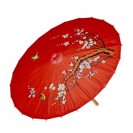 Sombrilla Oriental de Papel de Arroz Rojo