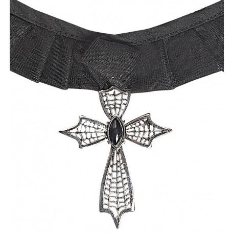 Collar Cruz Gótica con Piedra Negra