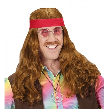 Peluca Hippie con Bandana y Bigotes