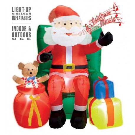 Papá Noel Sentado Hinchable Luz y Sonido