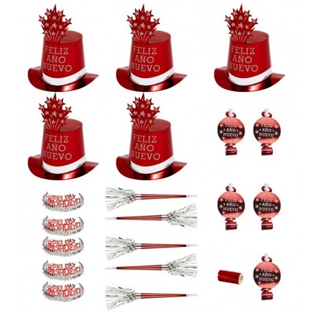 Kit Fiesta Feliz Año Nuevo 10 Personas Rojo