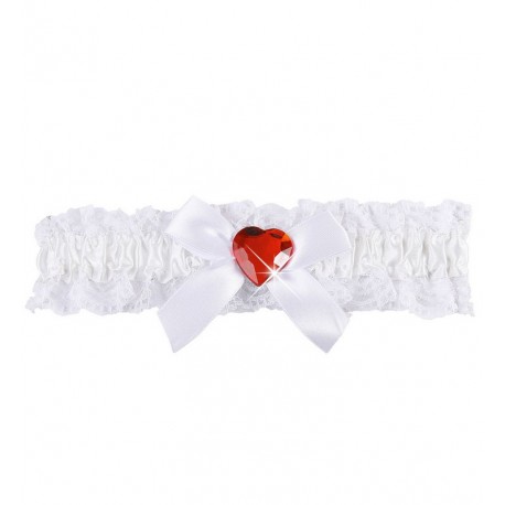 Liguero Blanco con Piedra Corazón Rojo