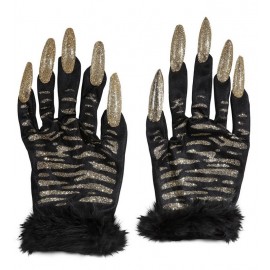 Guantes Tigre con Uñas con Purpurina Dorada