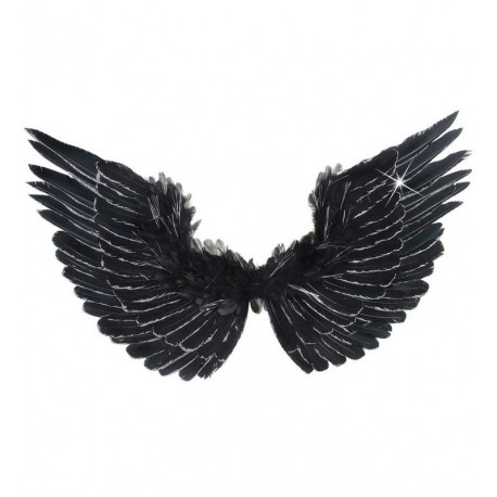 Alas con Plumas y Purpurina Plateada 86x42 cm