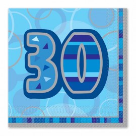 16 Servilletas 30 Años Azul Glitz