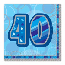 16 Servilletas 40 Años Azul Glitz