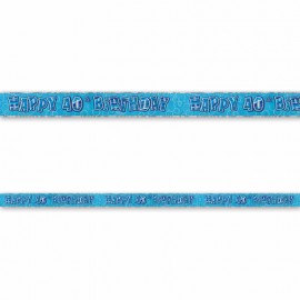 Cartel Happy Birthday 40 Años Azul Glitz