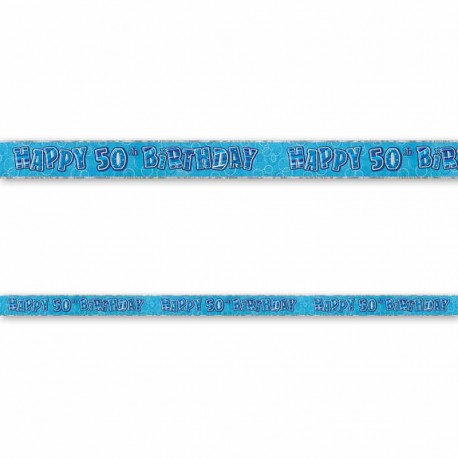 Cartel Happy Birthday 50 Años Azul Glitz