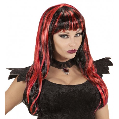 Peluca Halloween Negra con Mechas