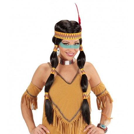 Peluca India con Lazo para la Cabeza y Plumas