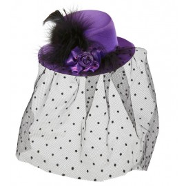Mini Sombrero Lila con Flor y Velo de Lunares Mini Sombrero Lila con Flor y Velo de Lunares