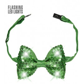 Pajarita con Lentejuelas y 4 Luces Led Verde