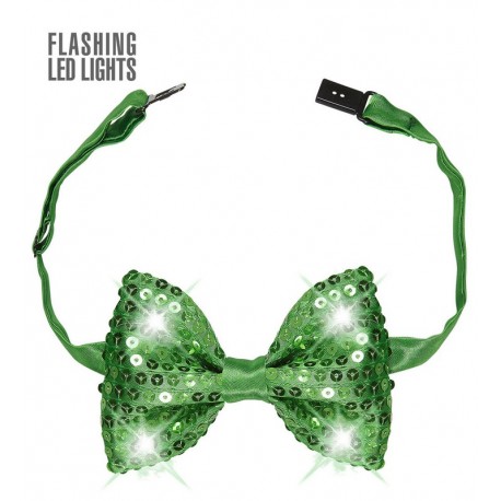 Pajarita con Lentejuelas y 4 Luces Led Verde