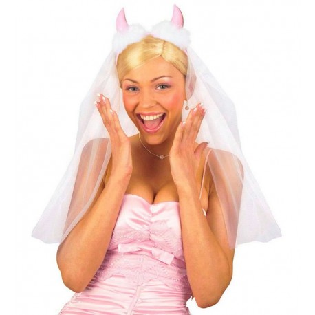Velos de Novia con Cuernos de Diablo Rosa