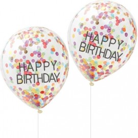 5 Globos de Confeti Happy Birthday Variados de 30cm