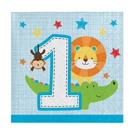 16 Servilletas Animalitos Primer Año Boy 25 cm