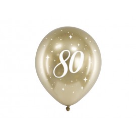 6 Globos 80 Años Dorados 30 cm