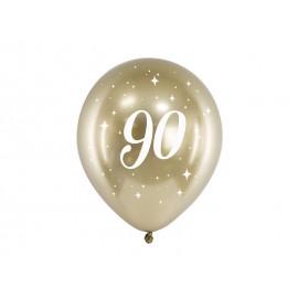 6 Globos 90 Años Dorados 30 cm