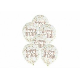 6 Globos Happy Birthday con Confeti