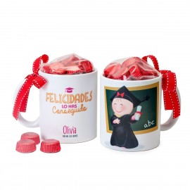 Taza Cerámica Pita Graduación Y Pizarra Con 6 Bombones Taza Cerámica Pita Graduación Y Pizarra Con 6 Bombones