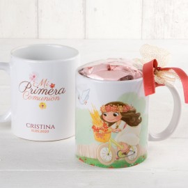 Taza Niña Comunión En Bici Con 7 Caramelos Taza Niña Comunión En Bici Con 7 Caramelos