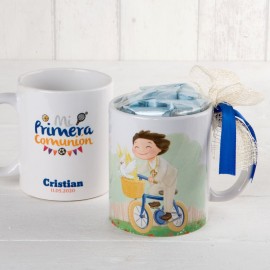 Taza Niño Comunión Bimbo In Bici Y 7 Caramelos Taza Niño Comunión Bimbo In Bici Y 7 Caramelos