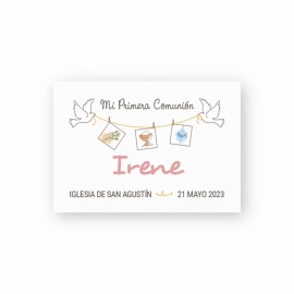 Tarjeta Horizontal Primera Comunión Rosa Tarjeta Horizontal Primera Comunión Rosa